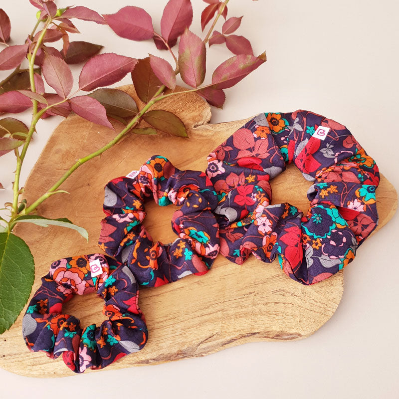 Les 3 tailles de chouchous pour cheveux aux couleurs chatoyantes Fleurs d'automne Bunzelle