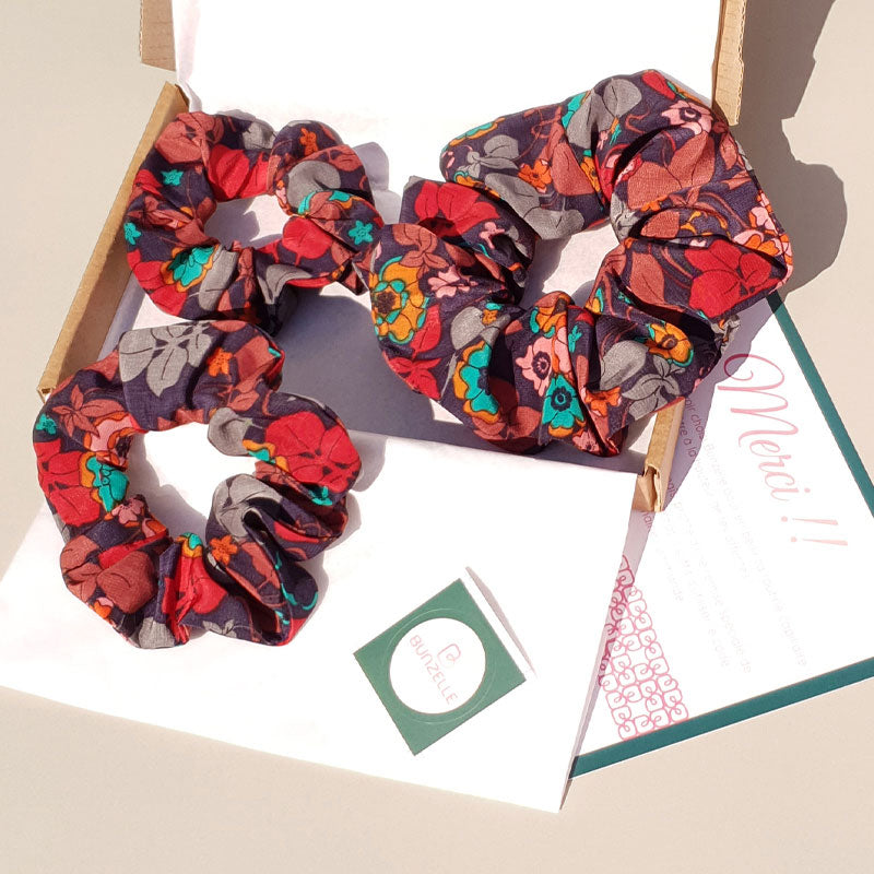 Ensemble de 3 chouchous cheveux aux couleurs automnales dans leur packaging Bunzelle