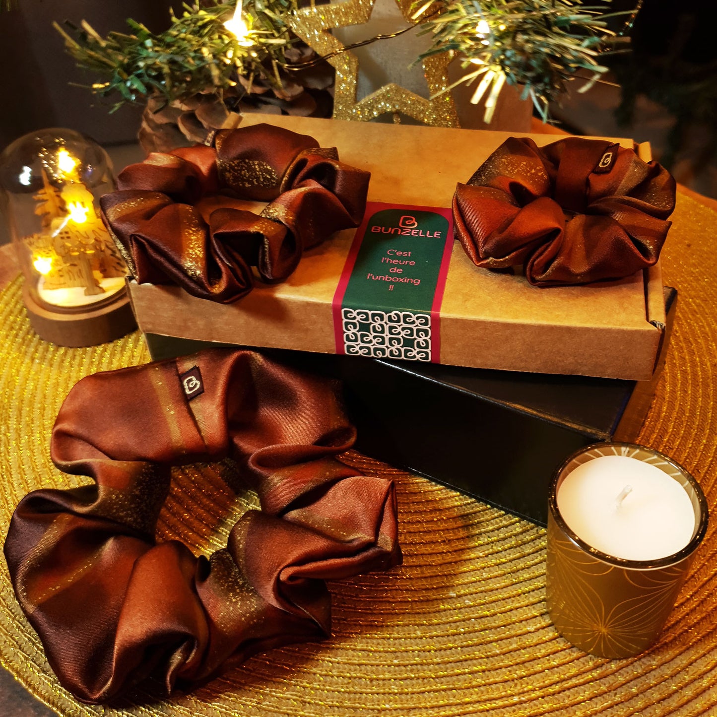 Chouchou Satin marron glacé