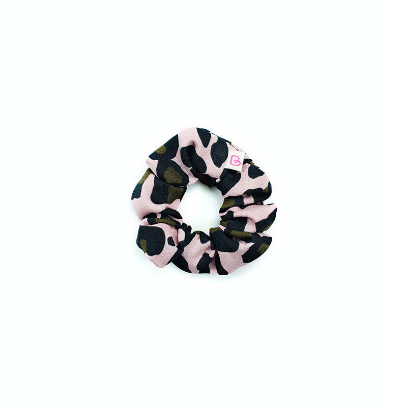 chouchou cheveux rose poudré à motif léopard Bunzelle en taille Mini